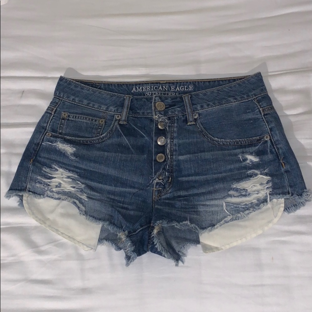 american eagle high rise denim shorts